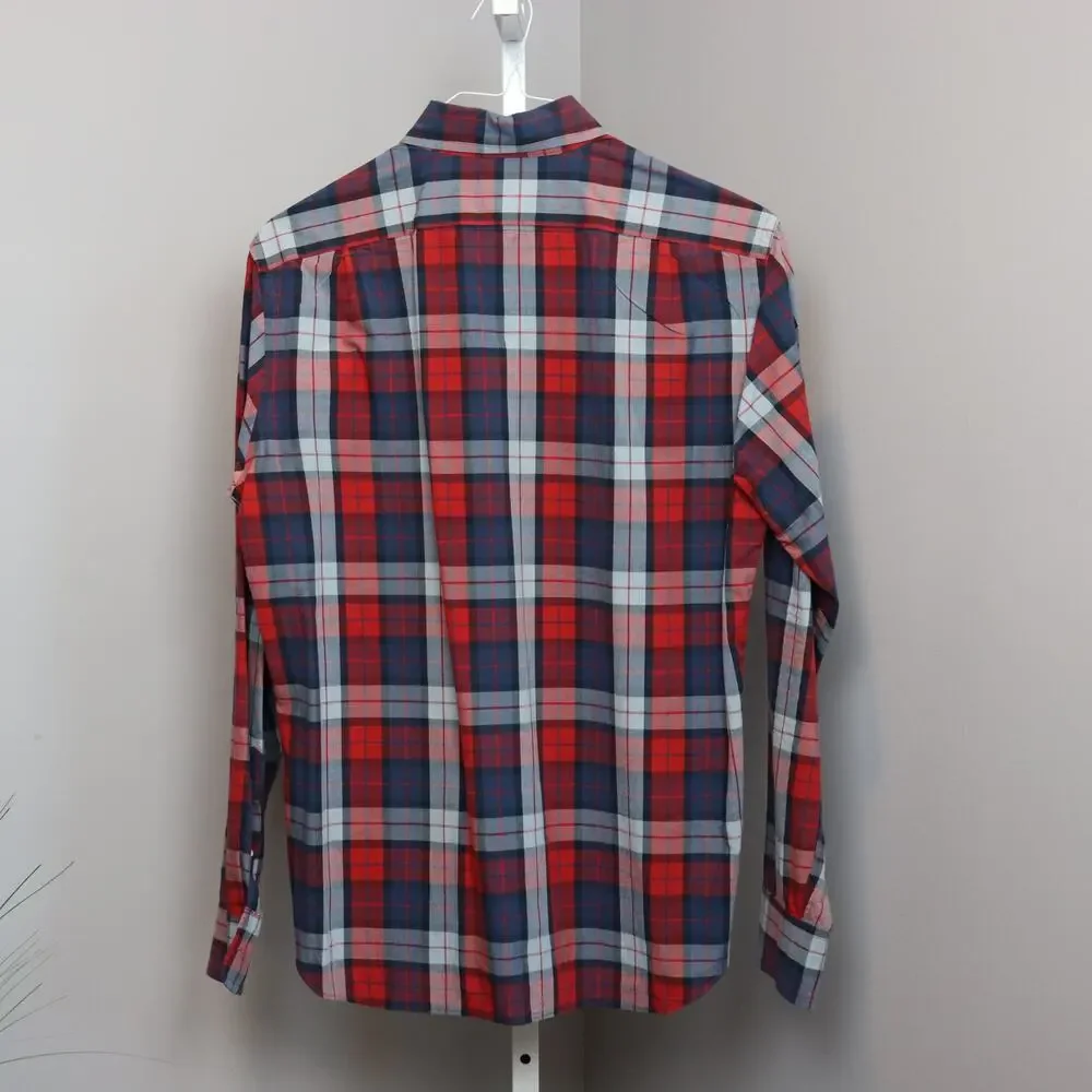 J.Crew‎ Quality Woven Shirt Men’s M Red Blue Plaid Cotton Slim Fit